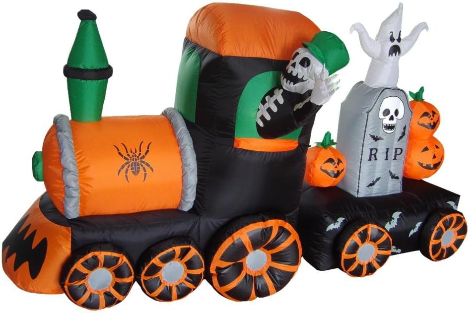 7 ft Halloween Skeleton Train Inflatable with LED Lights