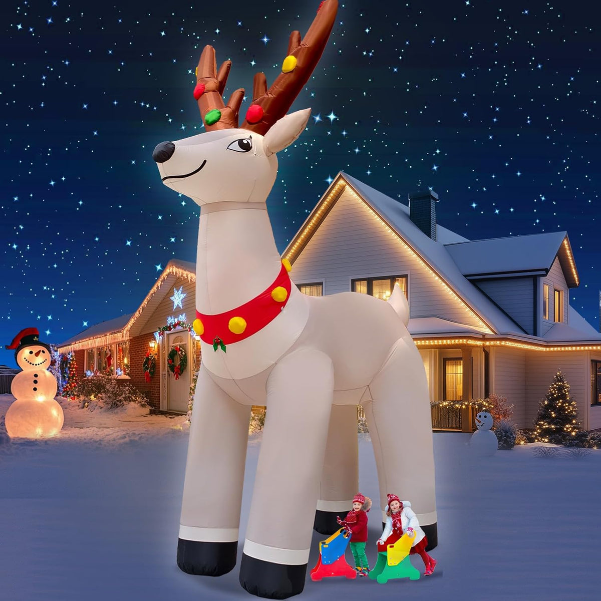 14.3 ft Giant Christmas Reindeer Inflatable, Lighted