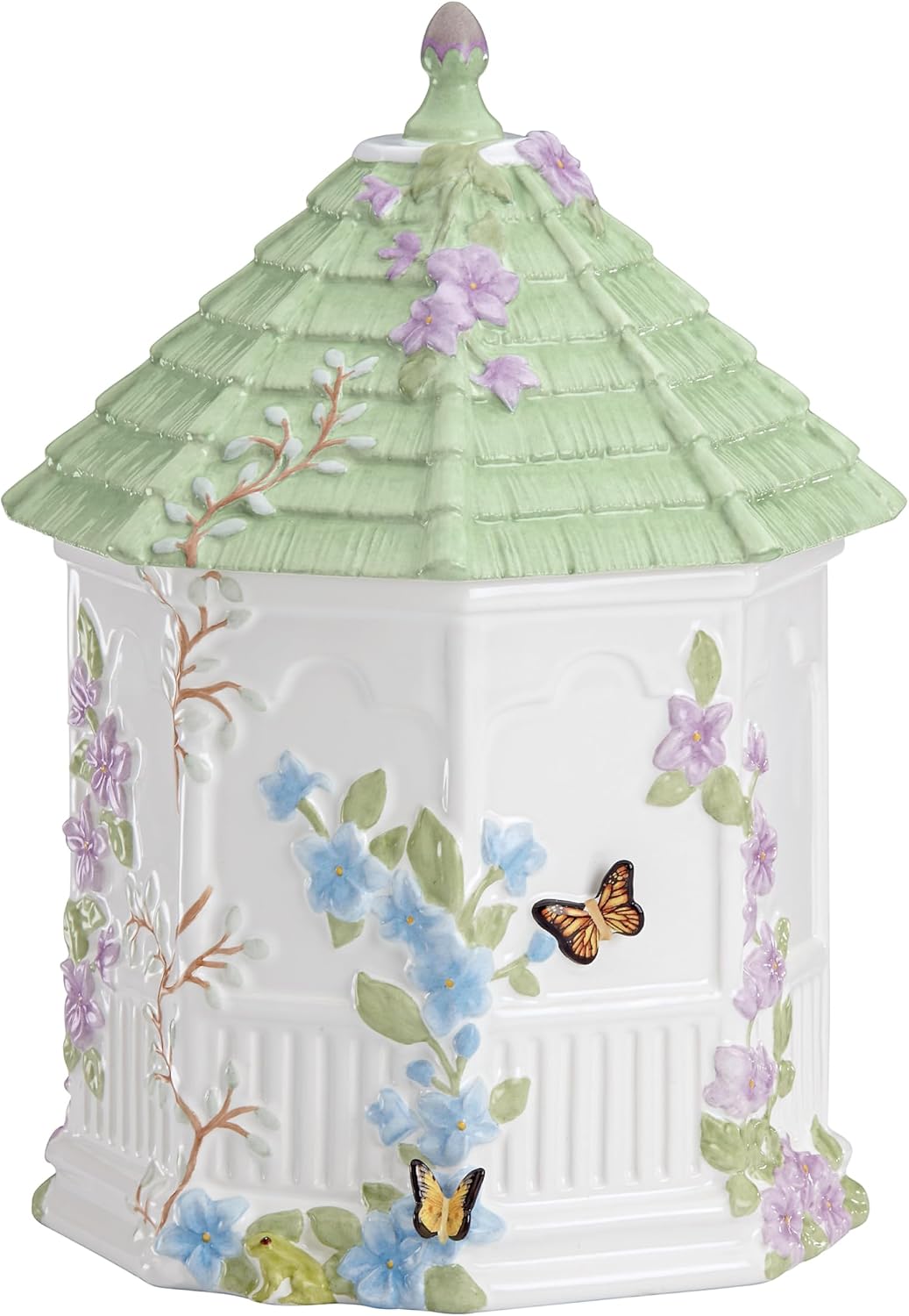 10 in Butterfly Meadow Gazebo Cookie Jar, White Porcelain