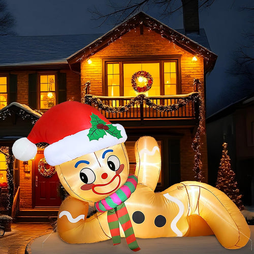 10FT LED Lighted Christmas Inflatable Gingerbread Man for Roof Yard Garden / Waterproof & Fast Self