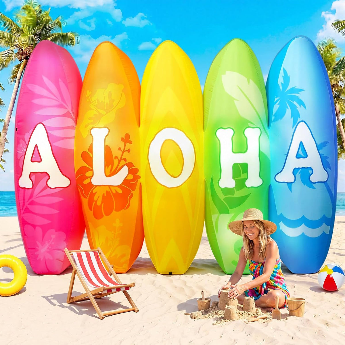 5 ft Aloha Surfboards Luau Party Inflatable with LED Lights