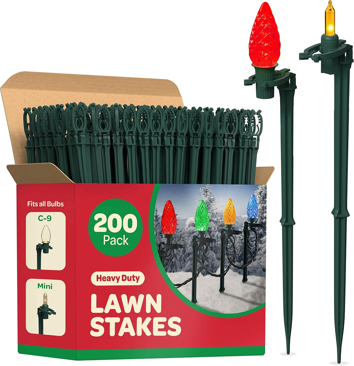 Set of 200 Christmas Light Yard Stakes, 8.5 in