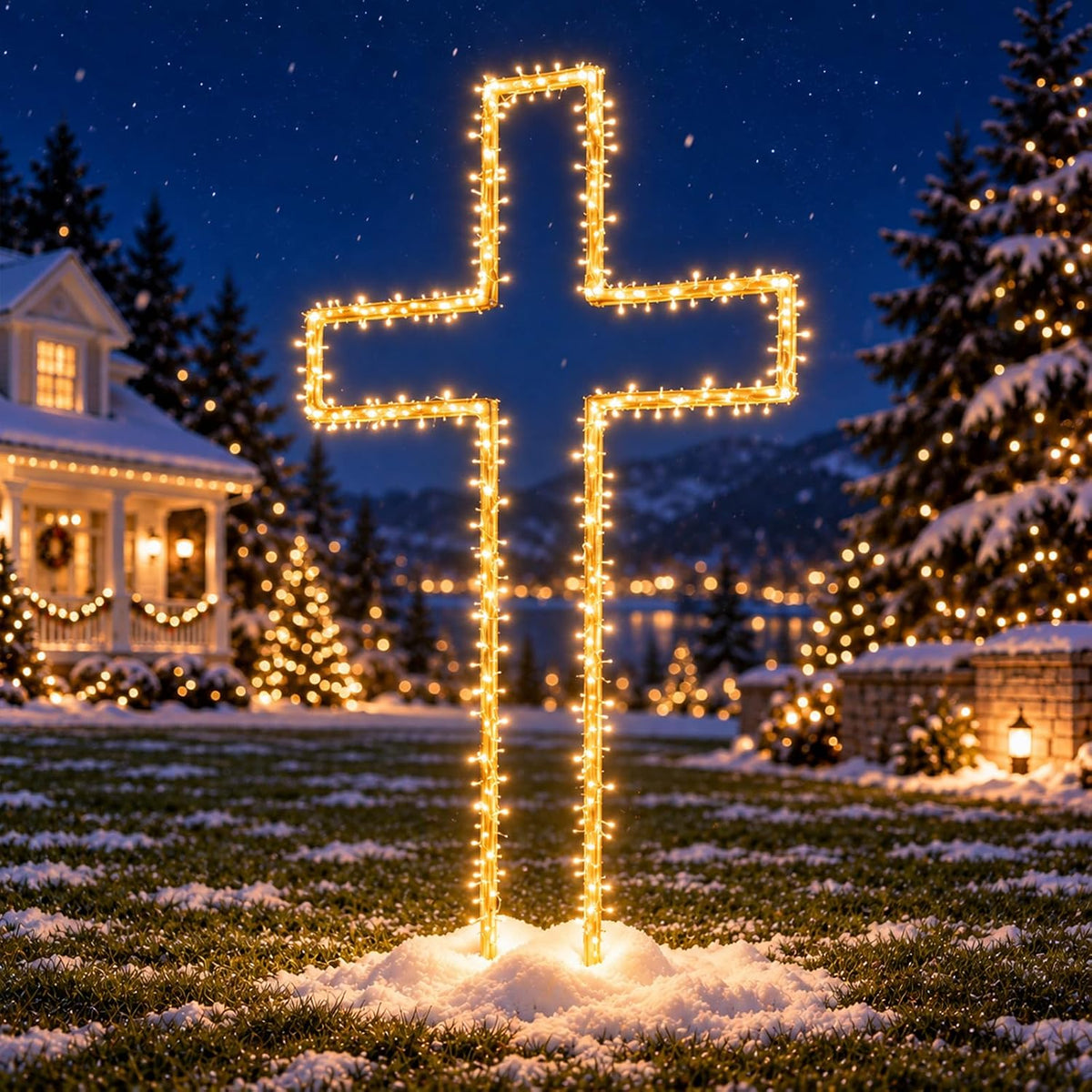 6 ft Lighted Metal Christian Cross Yard Decor