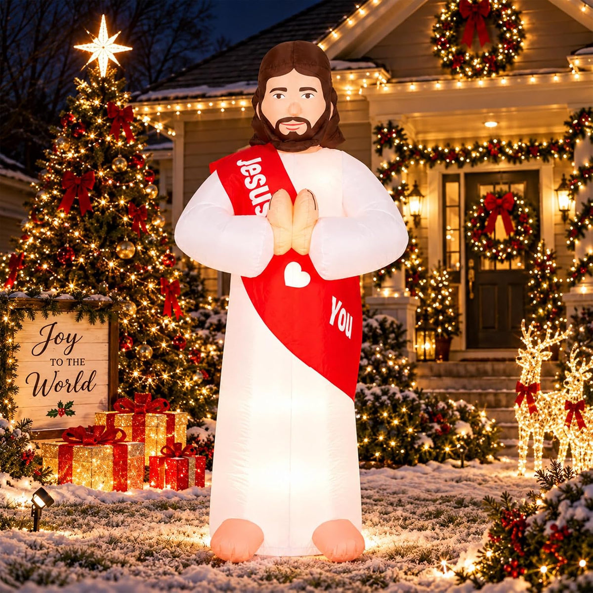 7 ft Jesus Christmas Inflatable with LED Lights and Blower