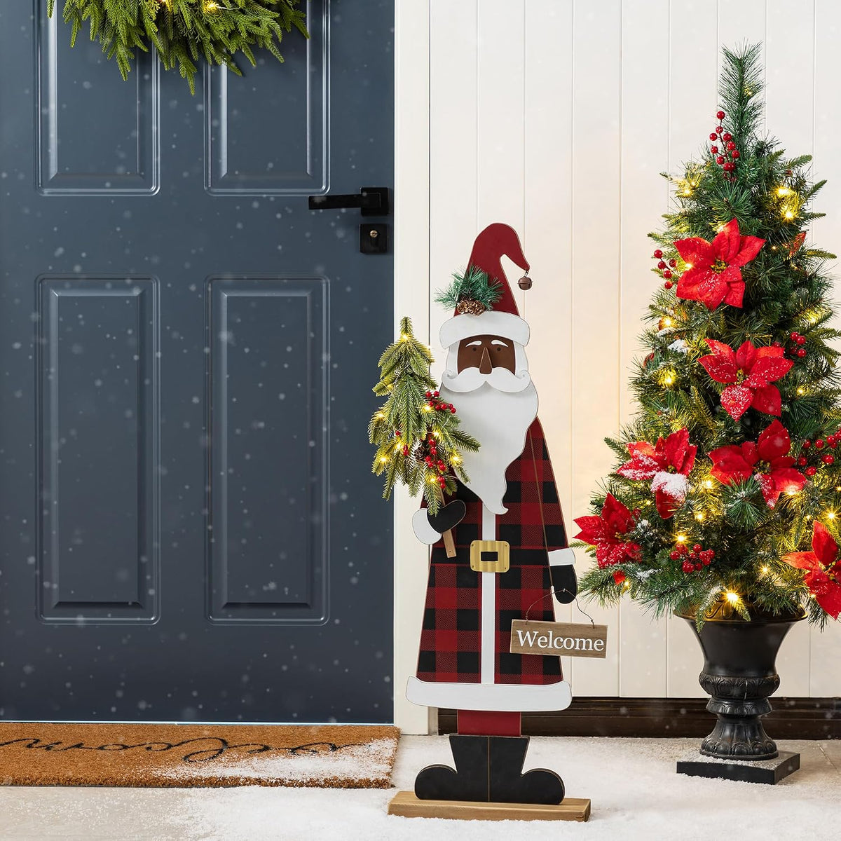 36 in Lighted Wooden Santa Porch Figure with Timer