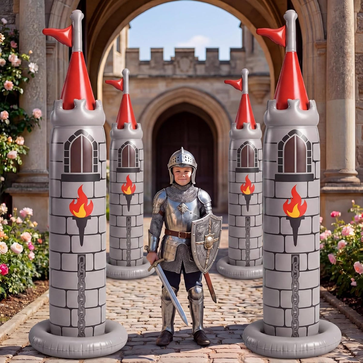 4-Pack 6.2 ft Castle Birthday Party Inflatables