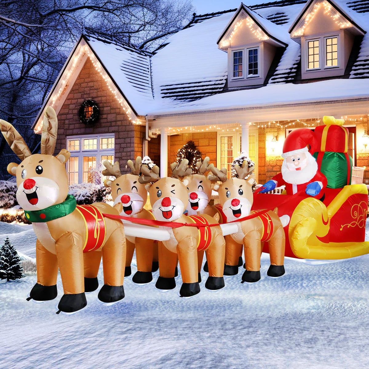 12 ft Santa's Sleigh with Five Reindeer Christmas Inflatable