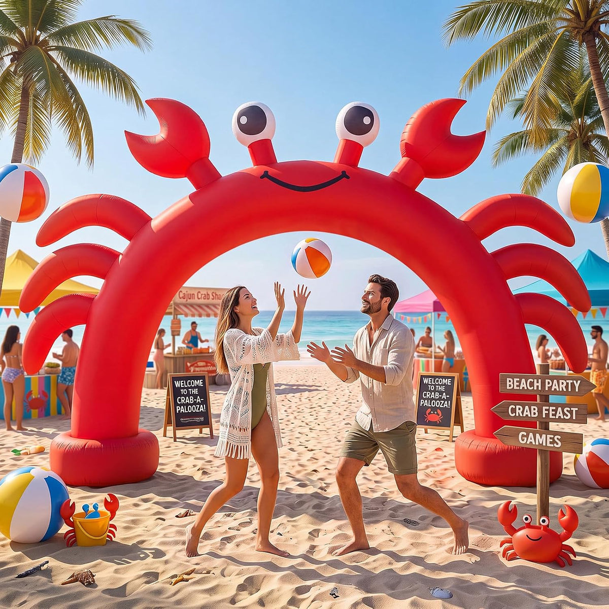 9 ft Crab Summer Party Arch Inflatable with LED Lights