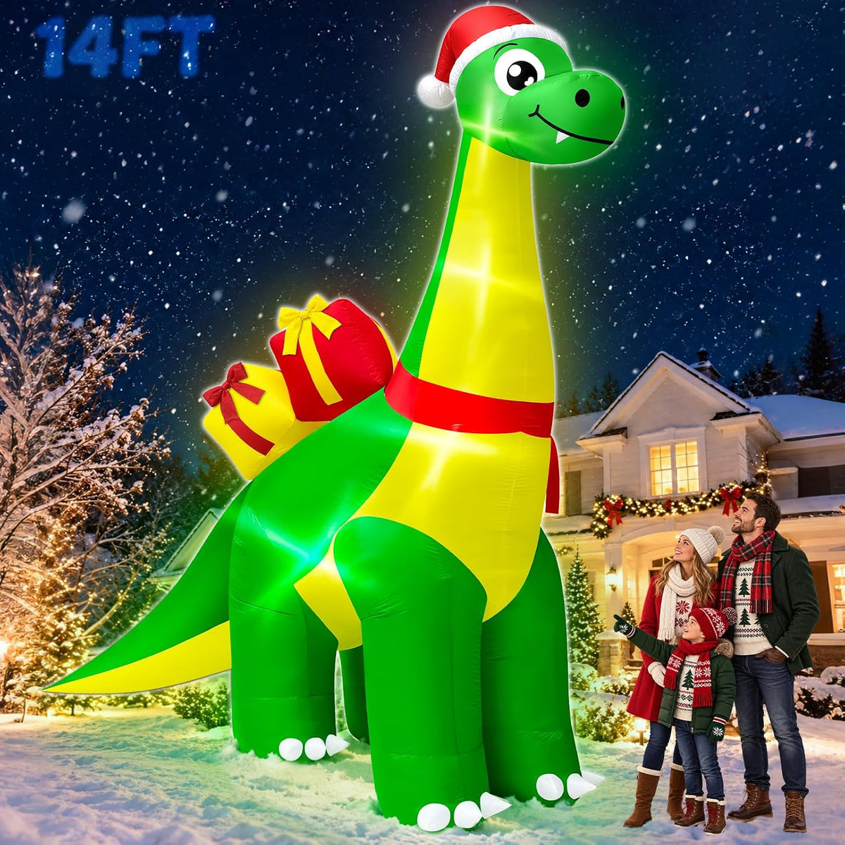 14 ft Giant Christmas Dinosaur Inflatable with LED Lights
