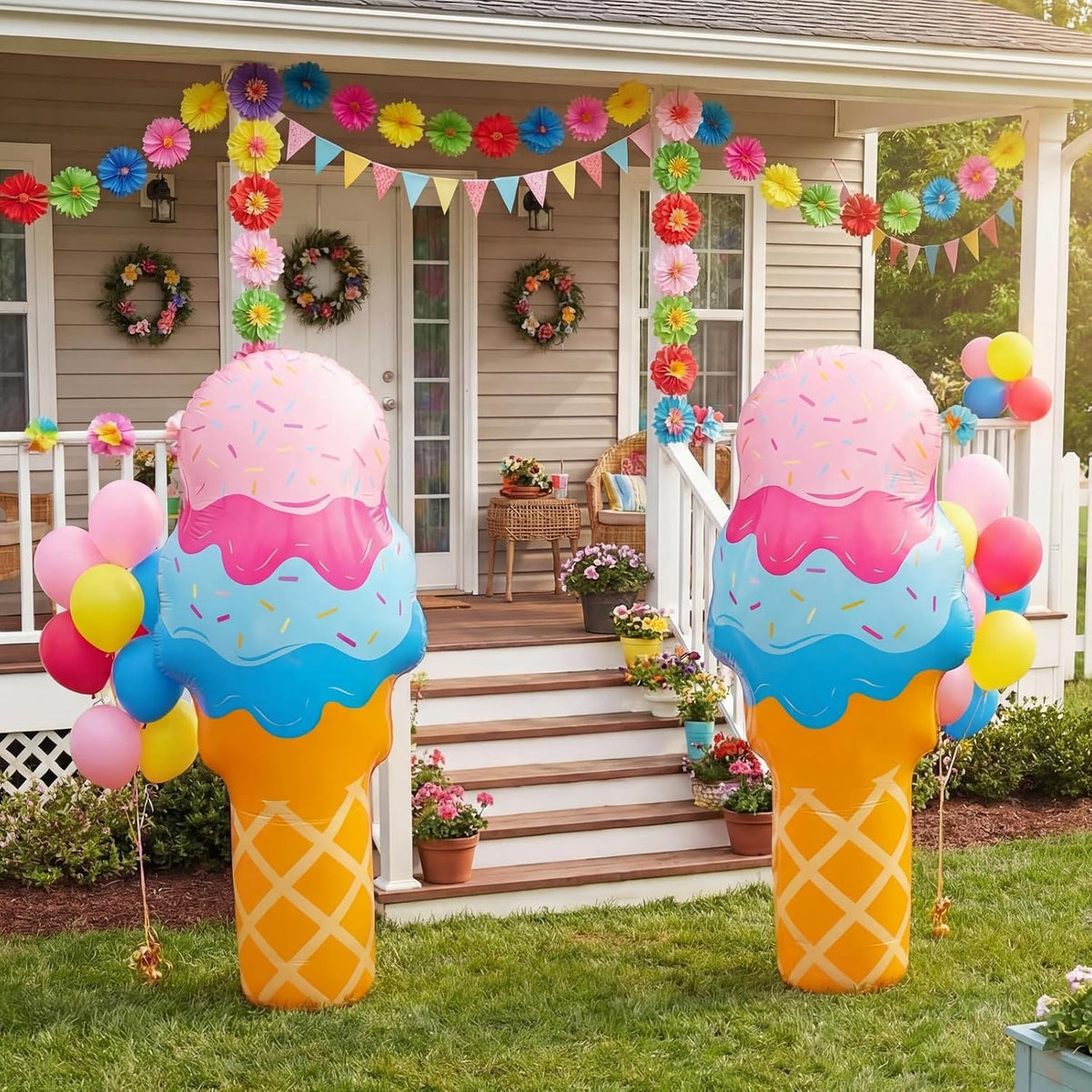 2-Piece 80 in Ice Cream Cone Party Inflatables, Stand or Float