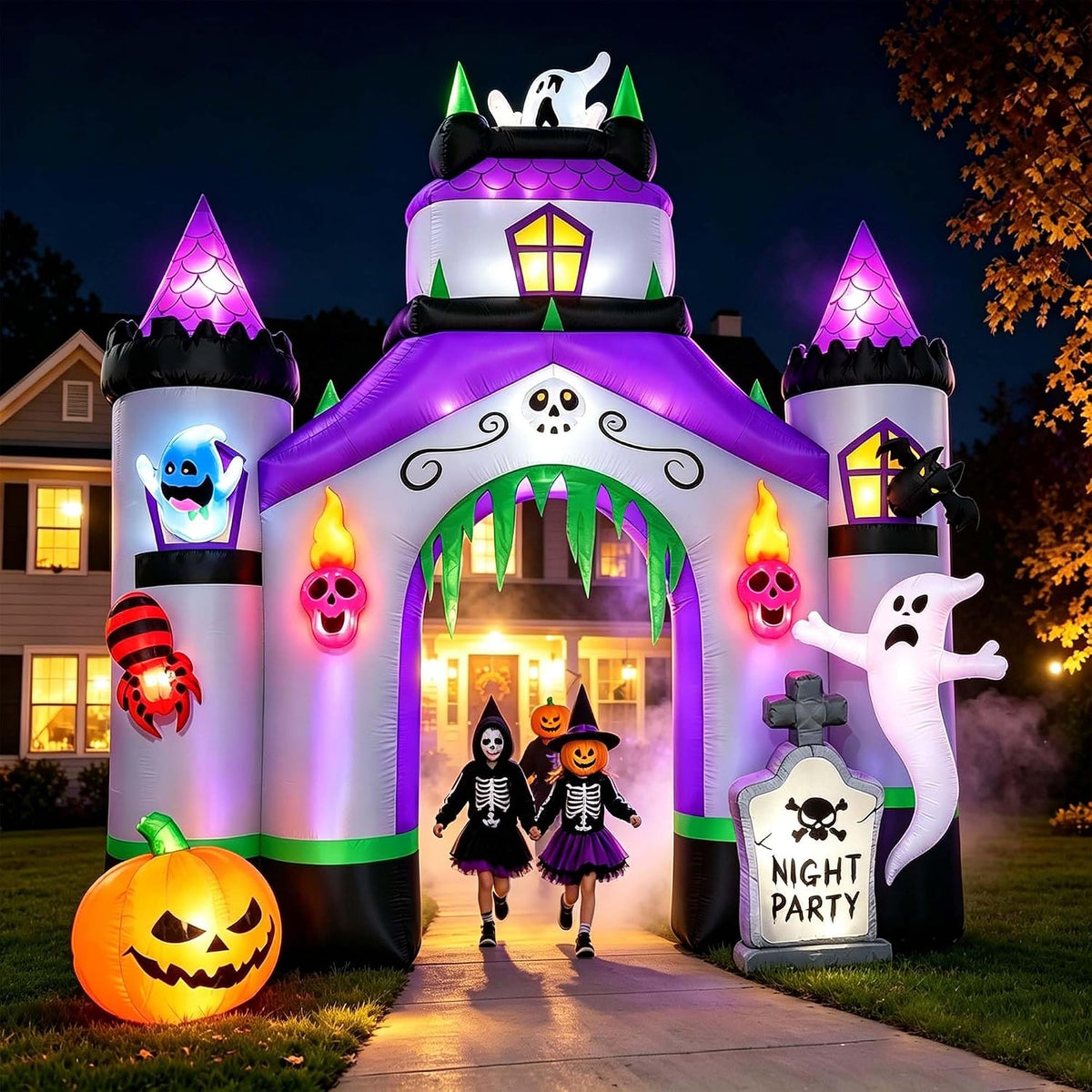 12.3 ft Haunted Castle Halloween Archway Inflatable, Light-Up